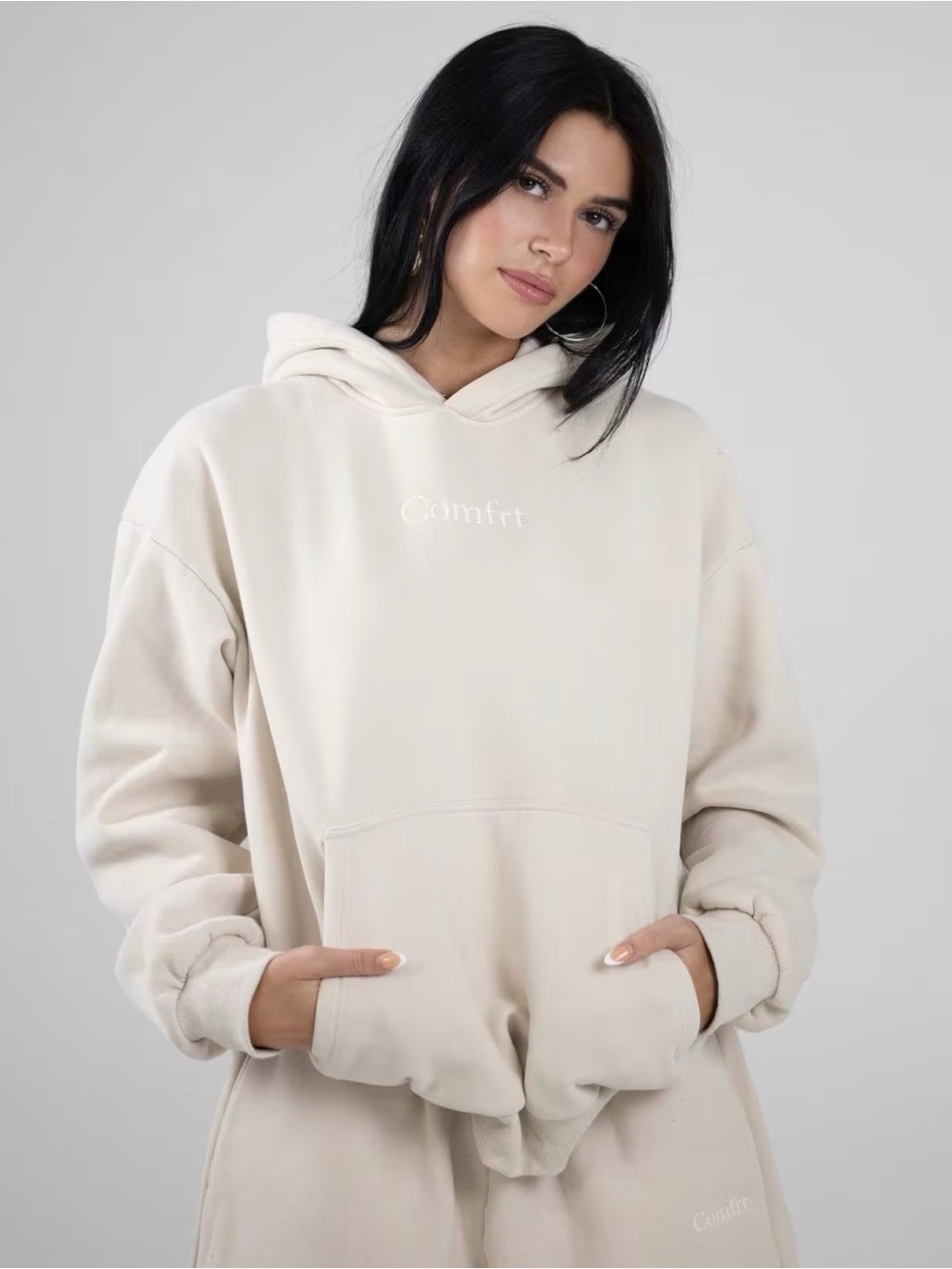 Comfrt Signature Weighted Hoodie in Bone - Medium EUC